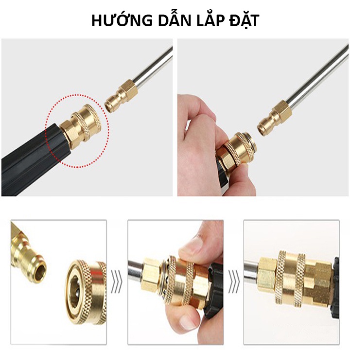 Thanh nối cong, Ống nối uốn cong 30, 90 độ,chữ U kiêm béc phun gắn vòi xịt rửa áp lực cao- Ren nối nhanh 1/4 inch