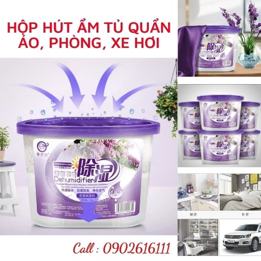 Hộp Hút Ẩm khử mùi nấm mốc hương lavender 450Ml chuyên dùng trong tủ quần áo, tủ giày, két sắt, phòng ngủ, nhà vệ sinh
