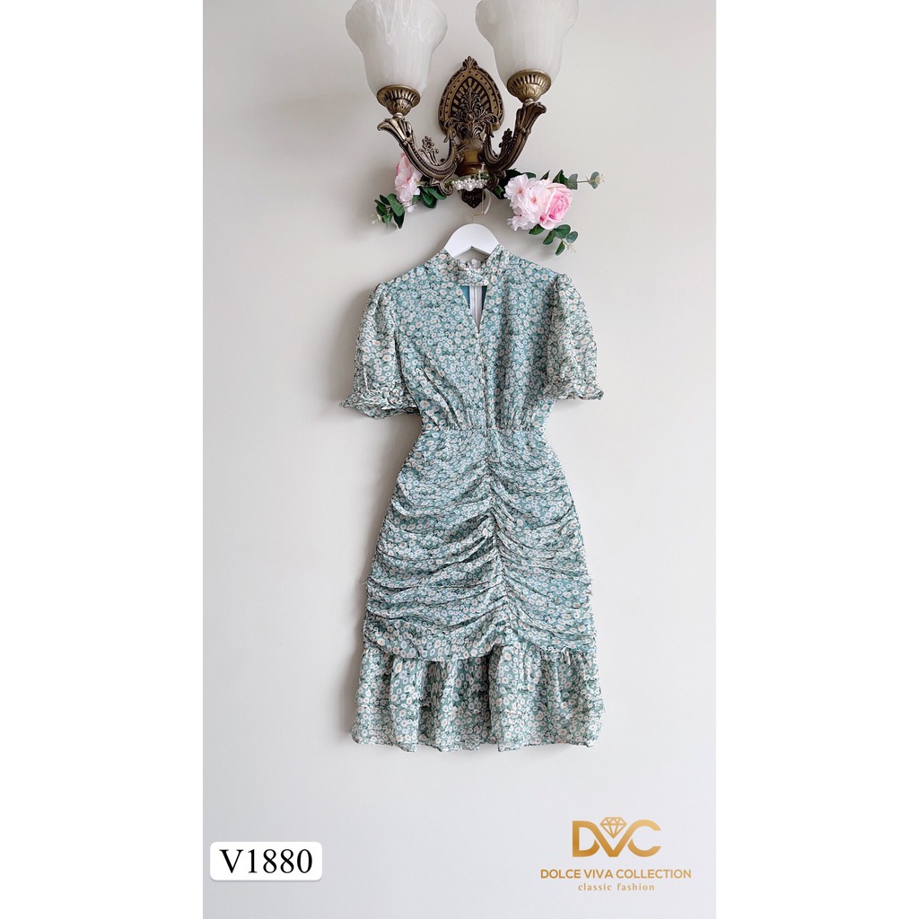 Váy xanh hoa nhí V1880 - Đẹp Shop DVC (Kèm ảnh thật trải sàn do shop tự chụp)