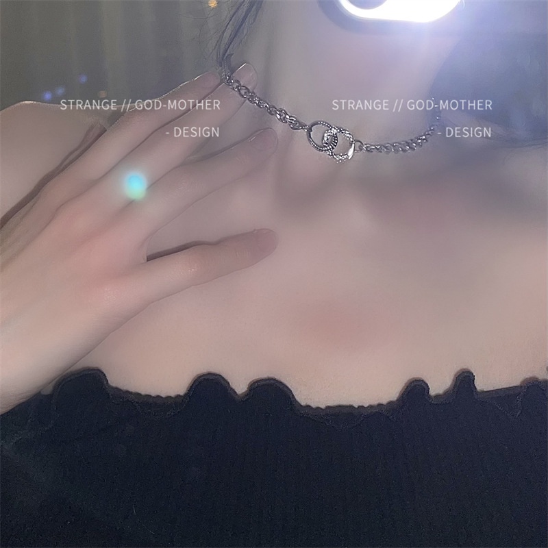 Dây chuyền nhẫn đôi phối dây xích thời trang hip hop harajuku sang trọng cá tính