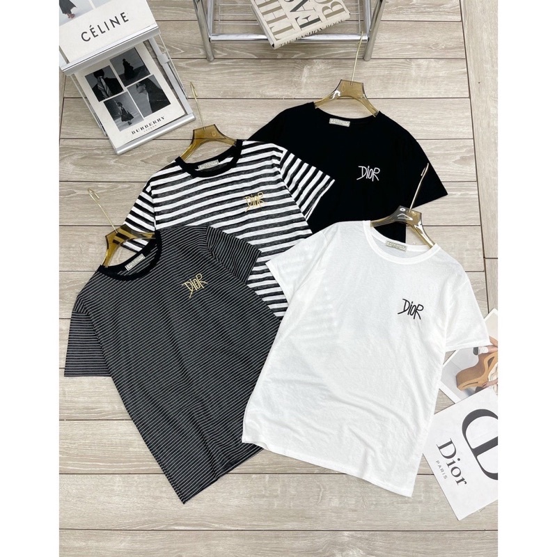 0303. Áo thun giấy nữ tay ngắn cổ tròn thêu chữ, áo phông chất cotton mùa hè hình thêu