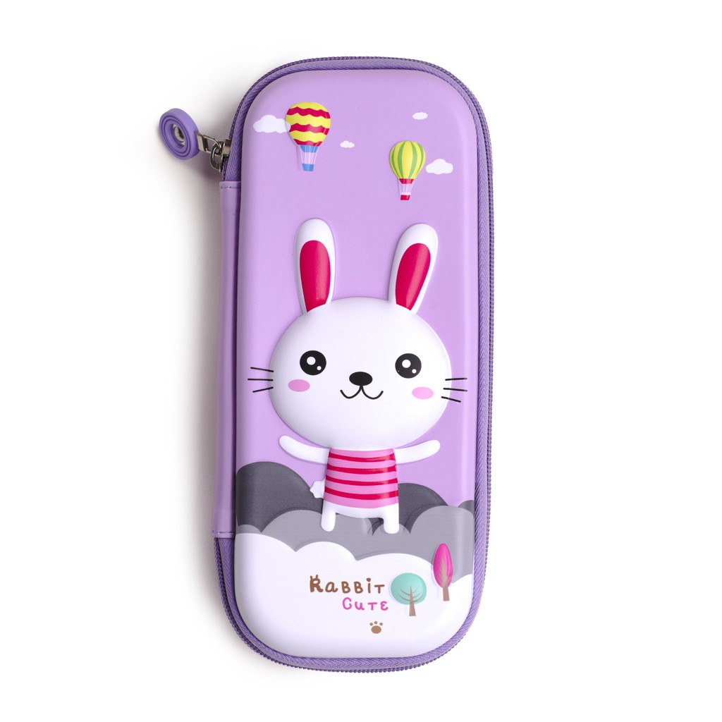 HỘP ĐỰNG BÚT CAYABE EVA IN HOẠT HÌNH 3D NỔI THỎ CON MÀU TÍM MV-09
