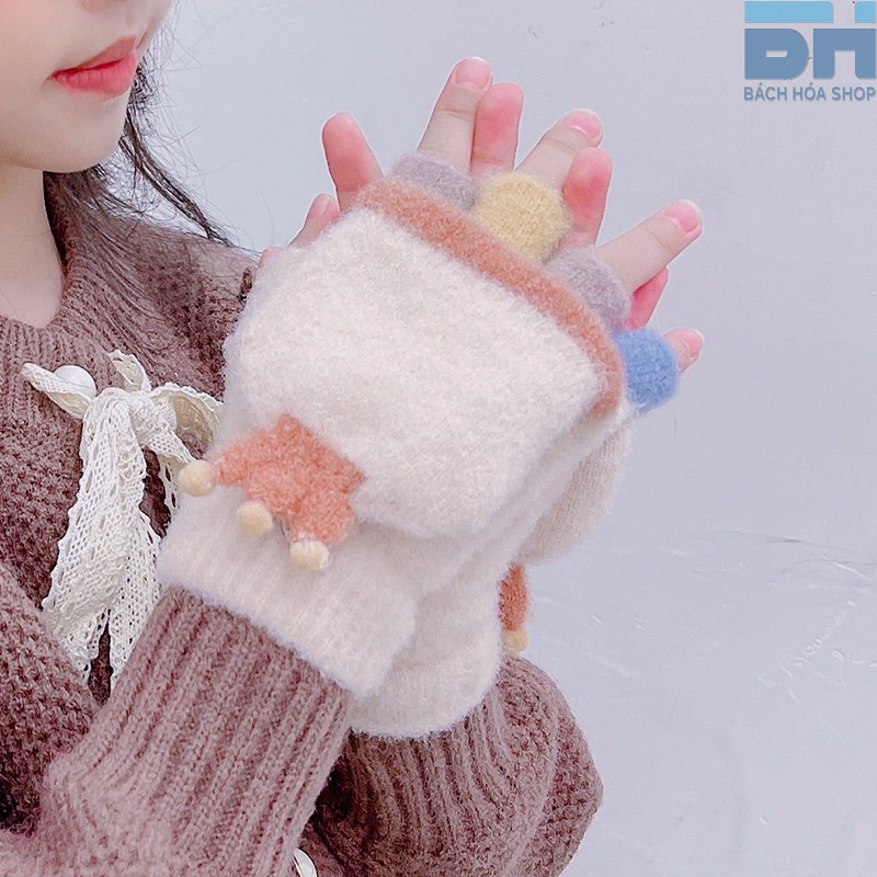 Gang tay len dệt kim, thoáng khí, kháng khuẩn, họa tiết hoạt hình dễ thương (Dành cho bé từ 4-12 tuổi)