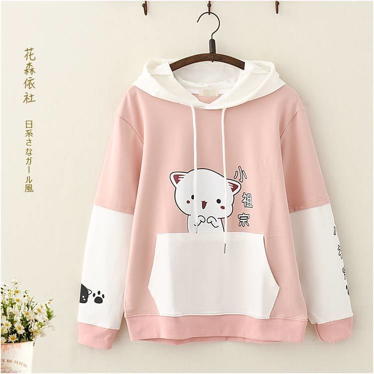 Áo Hoodie Tay Dài In Hình Mèo Dễ Thương Cho Bé Gái