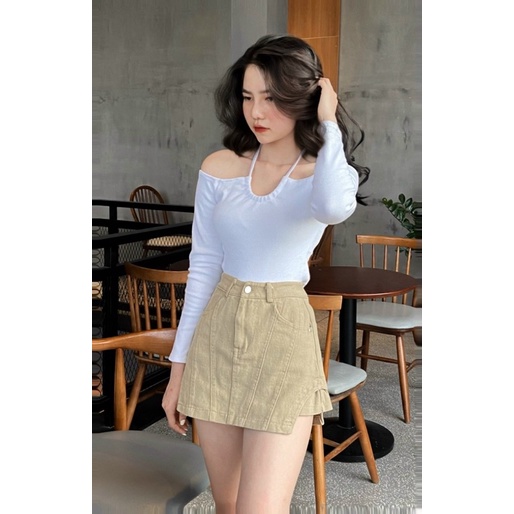 Áo Tay Dài Cổ Yếm Khoét Vai Sexy Chất Thun Gân YUMI BÁN SỈ