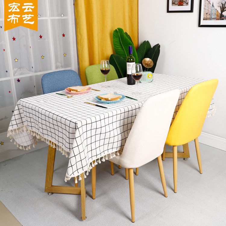Khăn Trải Bàn Bằng cotton Họa Tiết Sọc Caro Đơn Giản