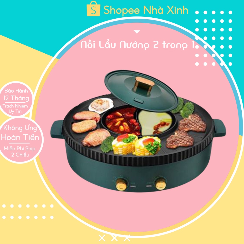 [Hàng Cao Cấp - Bảo Hành 12 Tháng] Nồi Lẩu Nướng 2 trong 1 đa năng cao cấp, Bếp Lẩu Nướng 2 trong 1 Đa Năng chống dính