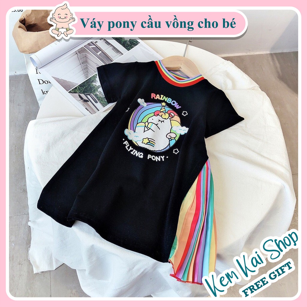 Váy cho bé gái chất liệu cotton hình pony cầu vồng