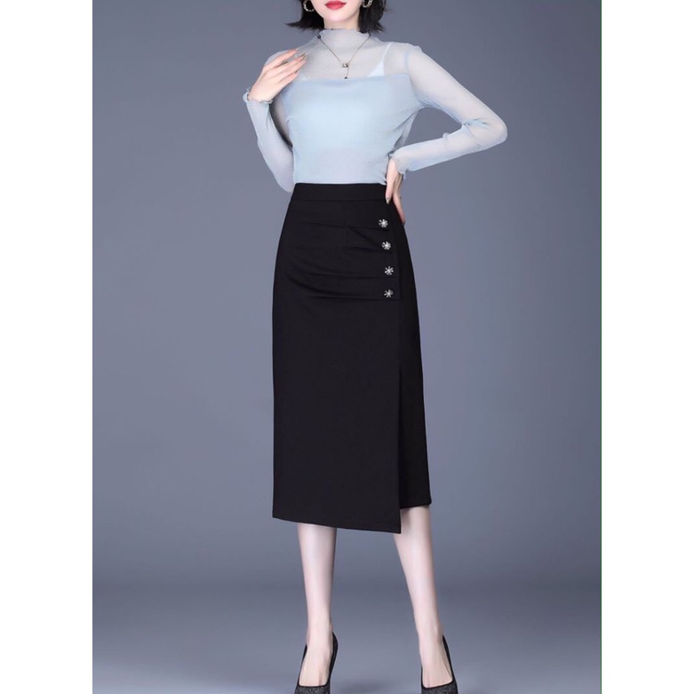 Chân váy nữ đen dáng dài ôm đính khuy công sở thanh lịch CV1 | BigBuy360 - bigbuy360.vn