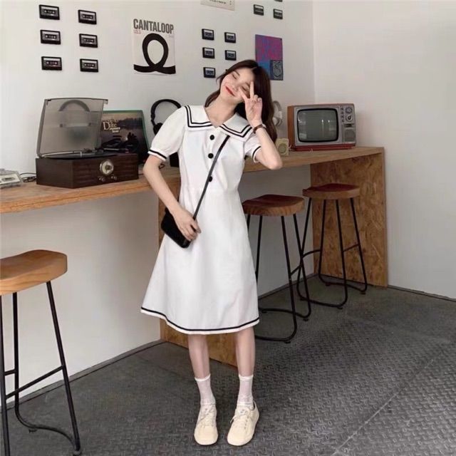 304k Đầm trắng thủy thủ fom dưới 55kg