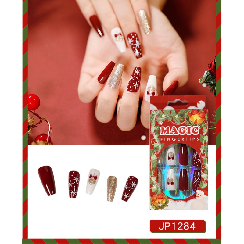 Set 24 Móng Tay Giả Trang Trí Chủ Đề Giáng Sinh