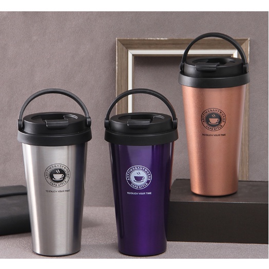 LY GIỮ NHIỆT CÀ PHÊ CÓ QUAI XÁCH CREATIVE 500ML INOX 304 XỊN - Ly Giữ Nhiệt Chống Tràn Kèm Quai