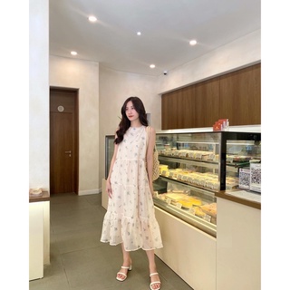 [V0128] Váy yếm tơ in hoa