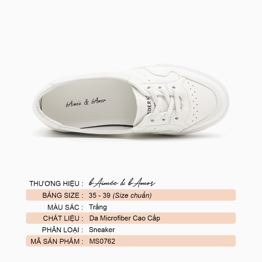 Giày sneaker nữ thể thao màu trắng đẹp đế bằng cổ thấp thời trang kiểu giày lười basic bAimée &amp; bAmor – MS0762