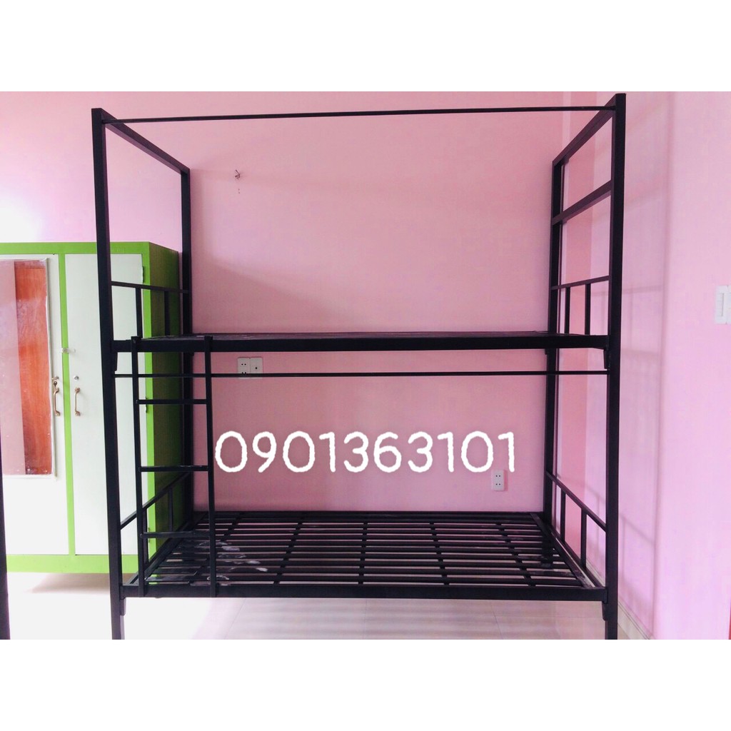 Giường tầng có khung treo rèm 1mx2m TẶNG 2 bàn gập