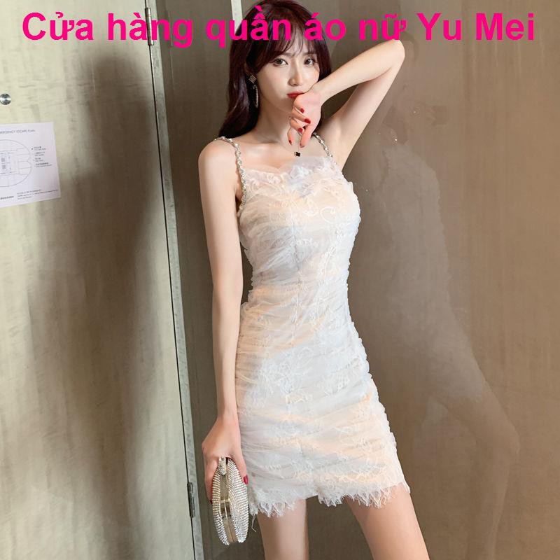 váyVáy liền hai dây trễ vai ngắn một bước bó sát hông ren phong cách trưởng thành nhẹ khí chất gợi cảm mẫu mới m