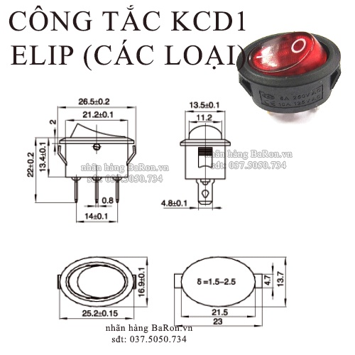 Công tắc bếp điện, nồi cơm, ấm nước hình OVAL, ELIP kcd1 loại 6A/250V 10A/150V
