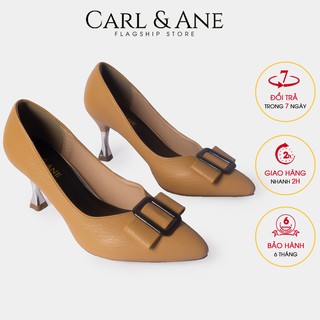 Carl & Ane - Giày cao gót mũi nhọn đính khóa vuông cao 7cm màu bò _ CP008