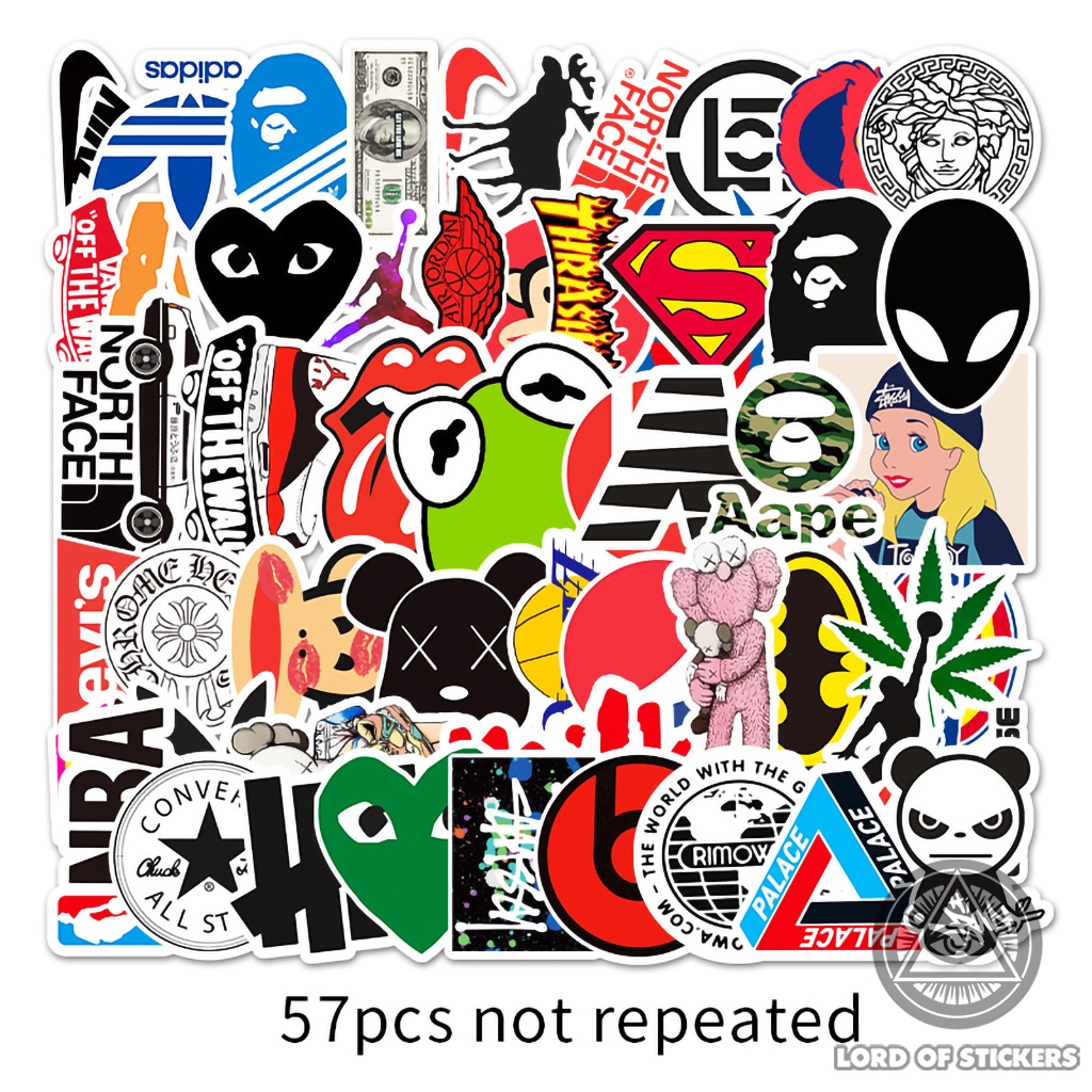 Set 57 Hình Dán Graffiti Sticker Brand Logo Chống Thấm Nước Trang Trí Mũ Nón Bảo Hiểm, Ván Trượt, Laptop, Vali, Guitar