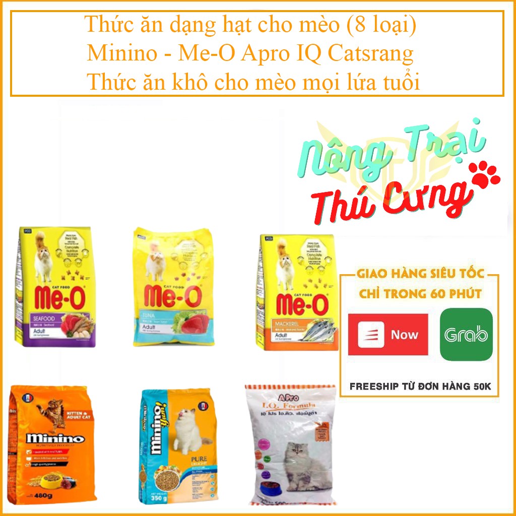 Thức ăn dạng hạt cho mèo (8 loại) Minino - Me-O Apro IQ Catsrang thức ăn khô cho mèo mọi lứa tuổi