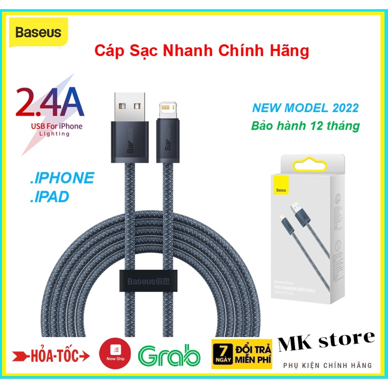 Cáp Dù Cao Cấp, Siêu Bền Sạc Nhanh 2.4A, Truyền Dữ Liệu Cho Iphone 13,12,11 Pro Max, Xmax . Baseus Dynamic Series