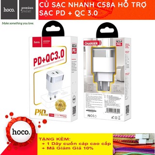 Củ Sạc Nhanh Hoco C58A💎PD 18W + QC 3.0💎Cốc Sạc 2 Cổng USB Hàng Hoco Chính Hãng - Bảo Hành 12T
