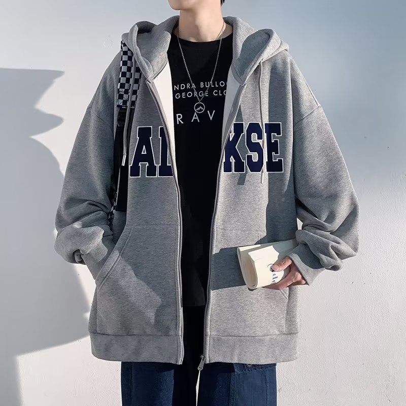 Áo khoác zip in hình monogram phong cách hàn quốc áo hoodie nam nữ form rộng unisex áo khoác dây kéo retro fashion áo hoodie nữ