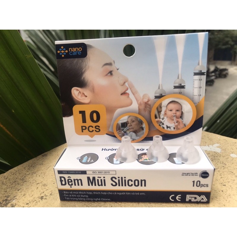 Hộp 10 núm silicon rửa mũi Nanocare an toàn cho bé tặng kèm xilanh 20ml