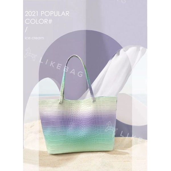 Túi tote đeo vai đi biển LIKEBAG phối màu da bóng DJ1973 - LIBAGI