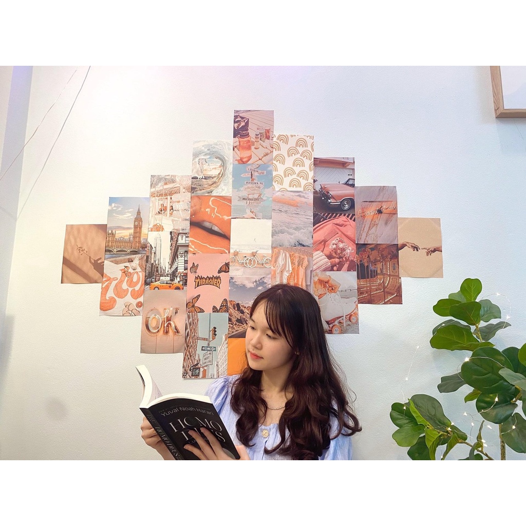 Bộ 6 thẻ hình dán postcard Trang trí tường decor phòng ngủ, bàn học phong cách Hàn Quốc thời trang 1310