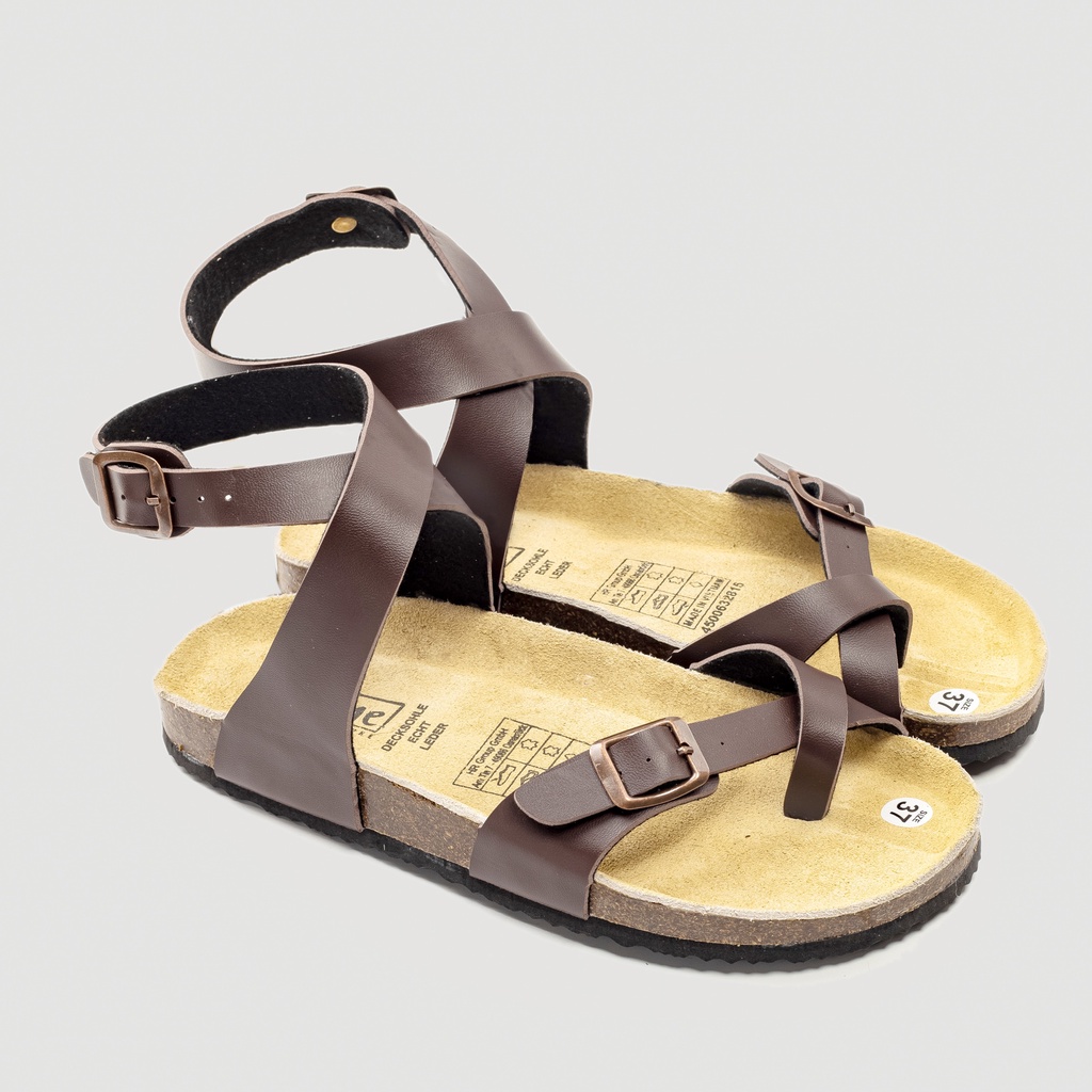 Mã PU16 - Sandal công sở Birken Đế Trấu BIOLINE Official Unisex nam nữ Quai Da PU cao cấp đan cổ chân