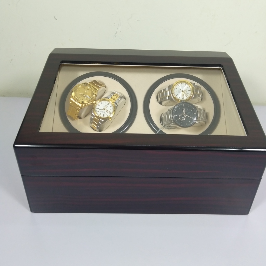 Hộp đựng đồng hồ, hộp 4 xoay 6 trưng bày cho đồng hồ cơ bằng gỗ cao cấp phủ sơn bóng sang trọng