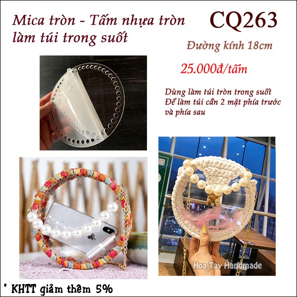 Mica tròn - Tấm nhựa tròn dùng làm túi trong suốt CQ263 -Tự làm túi handmade