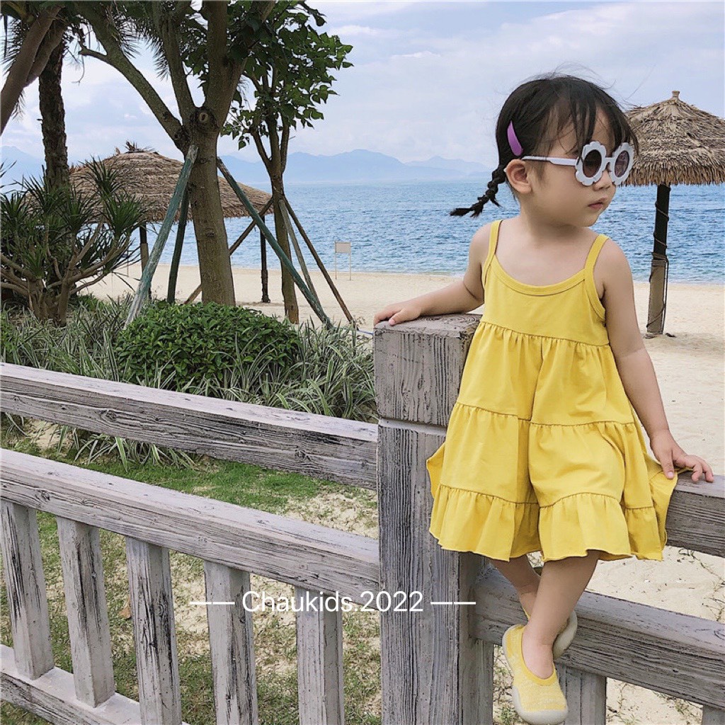 Váy maxi đi biển, váy maxi chất cotton đũi 4 màu siêu đẹp cho bé