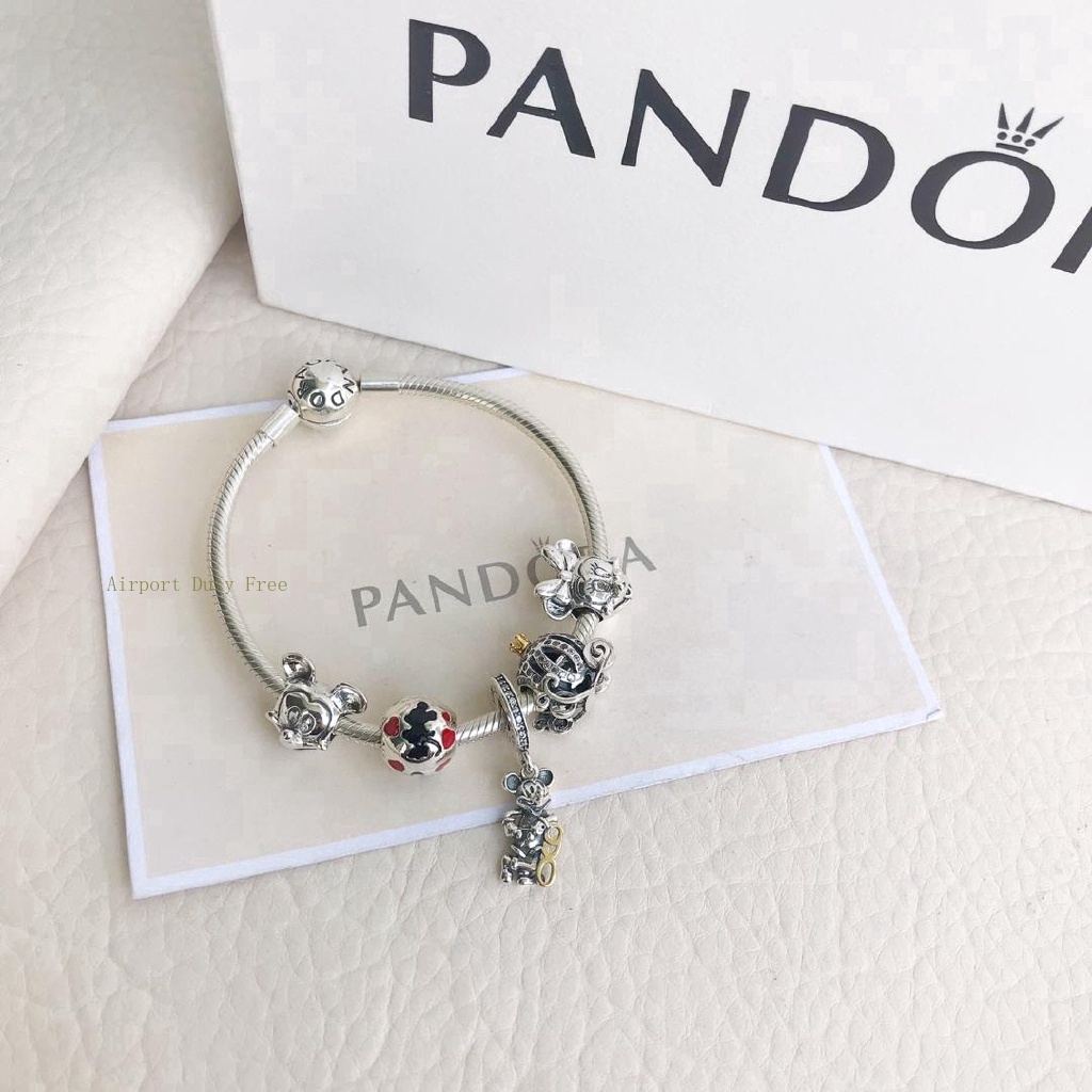 Vòng tay Pandora bằng bạc hình chuột Mickey dễ thương DIY sáng tạo cho nữ