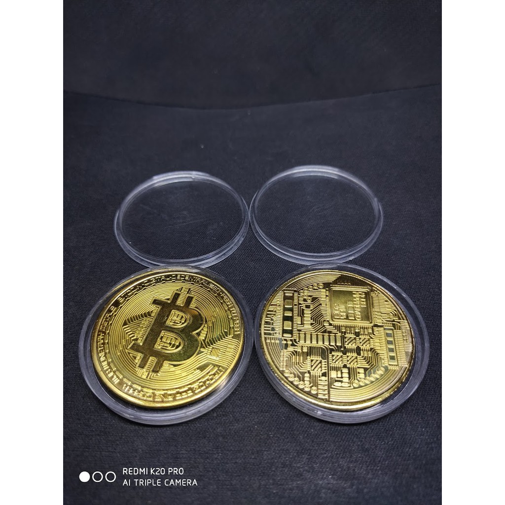 [sale tốt nhất] Đồng xu bitcoin mạ vàng có hộp nhựa kèm theo