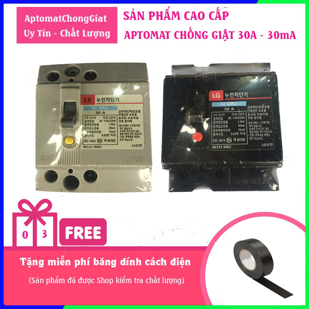 CB chống giật 30A - 30mA độ chính xác cao, Aptomat chống giật 30A vuông mã CD03