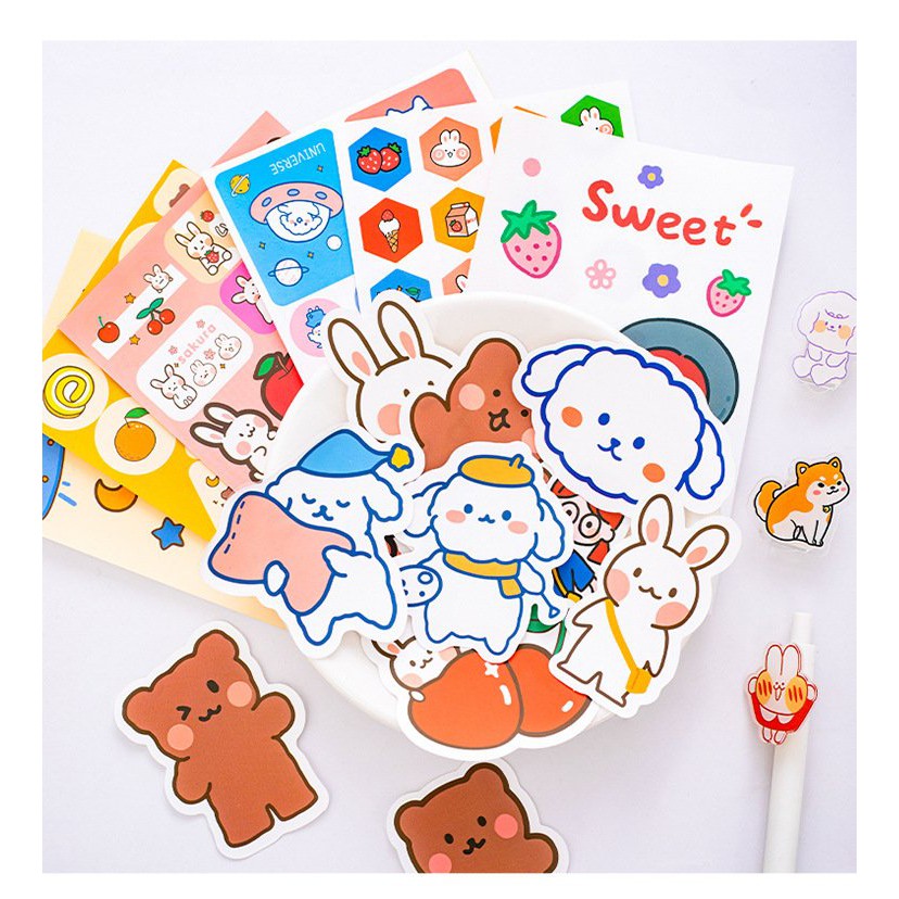 SET 4 TỜ HÌNH DÁN STICKER DỄ THƯƠNG - BỘ 4 TỜ STICKER DÁN TẬP VỞ, TỦ KỆ ...