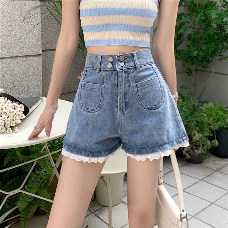 Quần Short Denim Lưng Cao Ống Rộng Thời Trang Mùa Hè Hàn Quốc Dành Cho Nữ