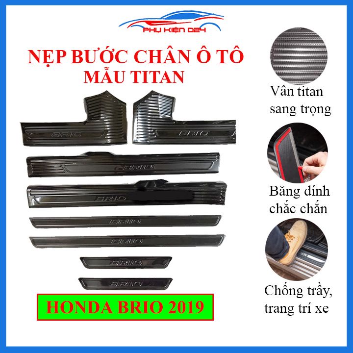 Bộ ốp bậc cửa trong ngoài nẹp bước chân Brio 2019 vân Titan chống trầy trang trí xe