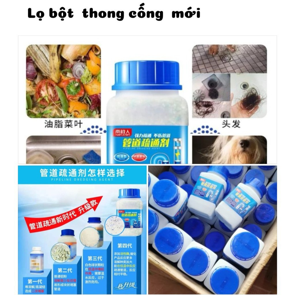 Bột thông cống, bồn cầu lọ vuông đa năng - cực mạnh, phân hủy mọi đồ ăn rác thải