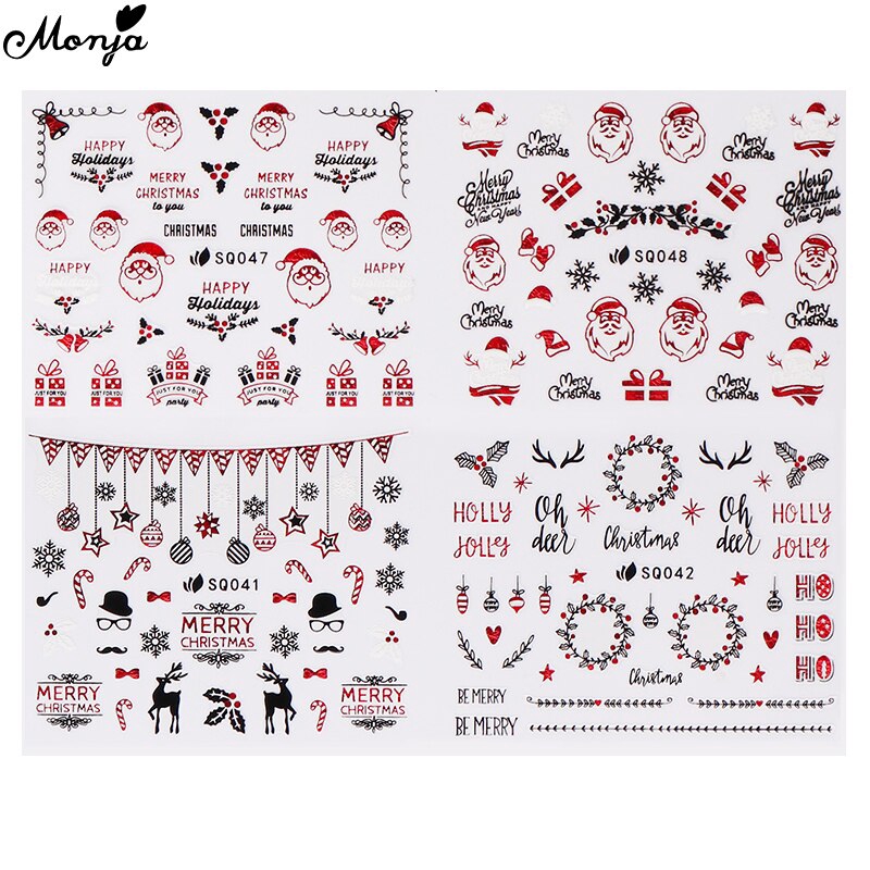 Nhãn Dán Trang Trí Móng Tay Tự Dính Họa Tiết Giáng Sinh Màu Đen Đỏ DIY
