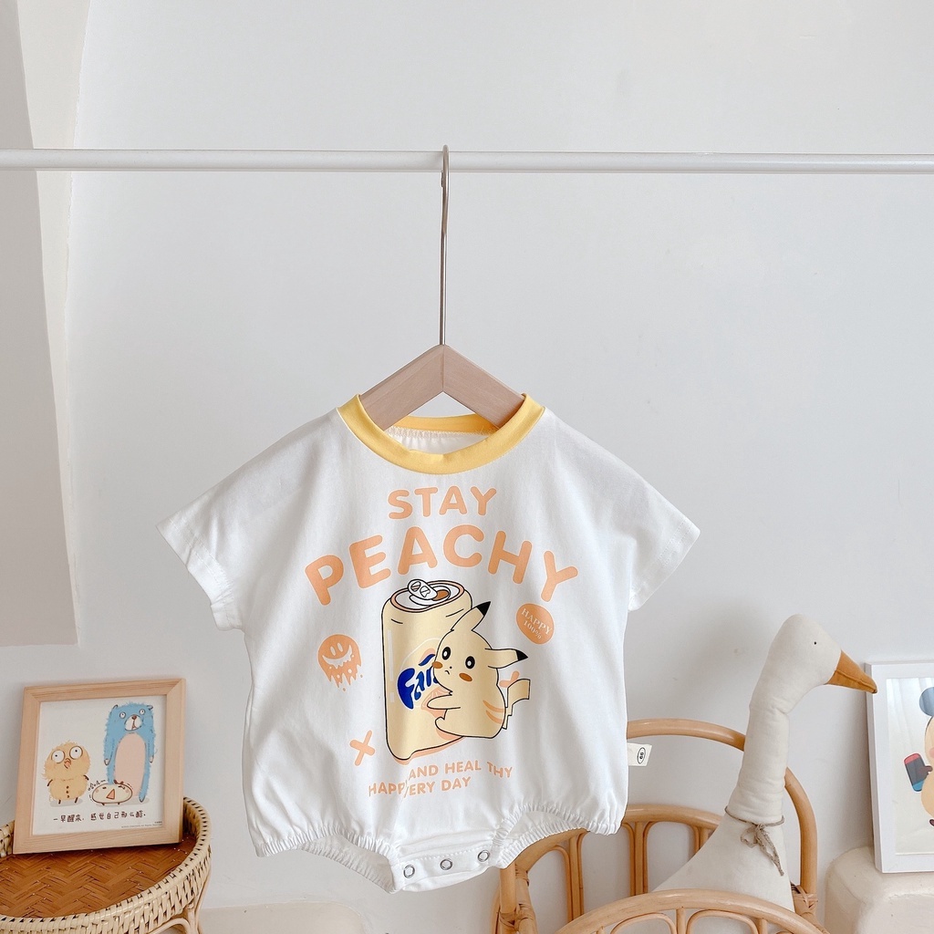 Áo Liền Quần Tay Ngắn Dáng Rộng In Hoạt Hình Dễ Thương Dành Cho Bé Sơ Sinh