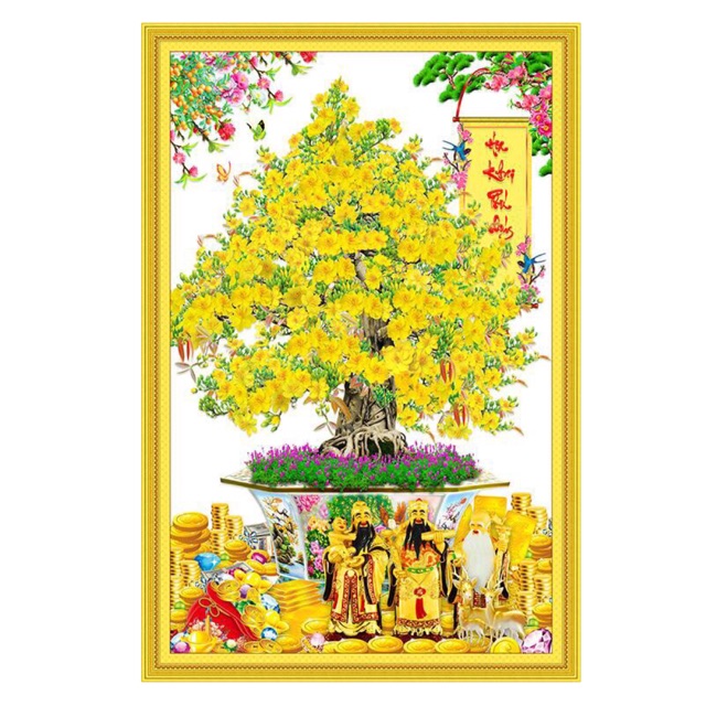 Tranh dán tường trang trí tết hoa mai hoa khai phú quý MAI-010 kt 40 x 60 cm