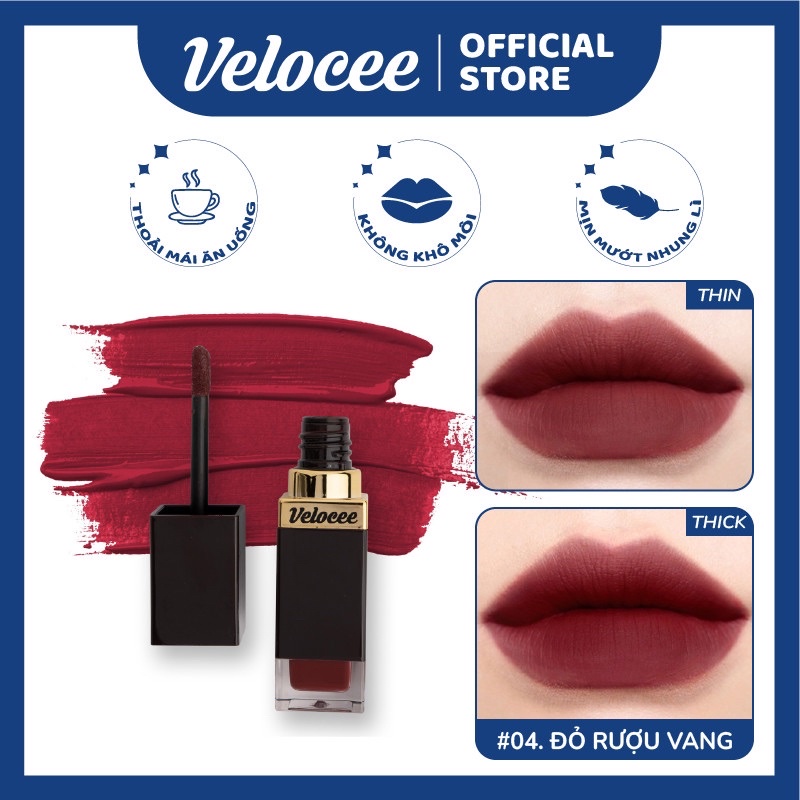 Son kem lì Velocee mịn mướt lâu trôi 7g Đỏ Rượu Vang