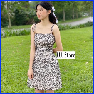 Váy 2 dây hoa nhí cao cấp đầm nữ thiết kế 2 dây hoa nhí chiết eo thanh lịch tôn dáng tiểu thư lu.store