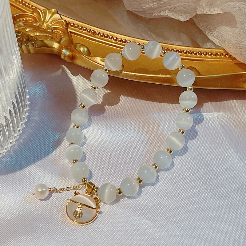 [Hàng Mới] Vòng Tay Chuỗi Hạt Đá Mắt Mèo May Mắn Phong Cách Đơn Giản Dành Cho Nữ