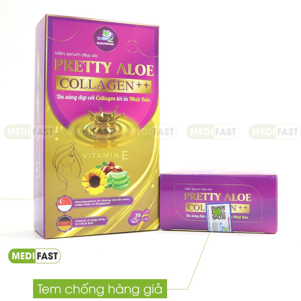 Viên Vitamin E bôi dưỡng da - Pretty Aloe giúp giữ ẩm cho da từ tinh dầu jojoba, vitamin E, Lô hội Hộp 30 viên