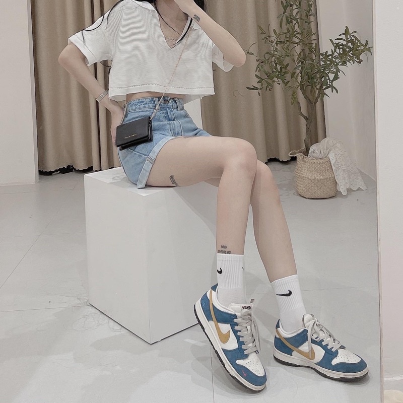 Quần Short Jeans Lưng Cao Xuất Xịn Chất Jean Cotton Siêu Xinh