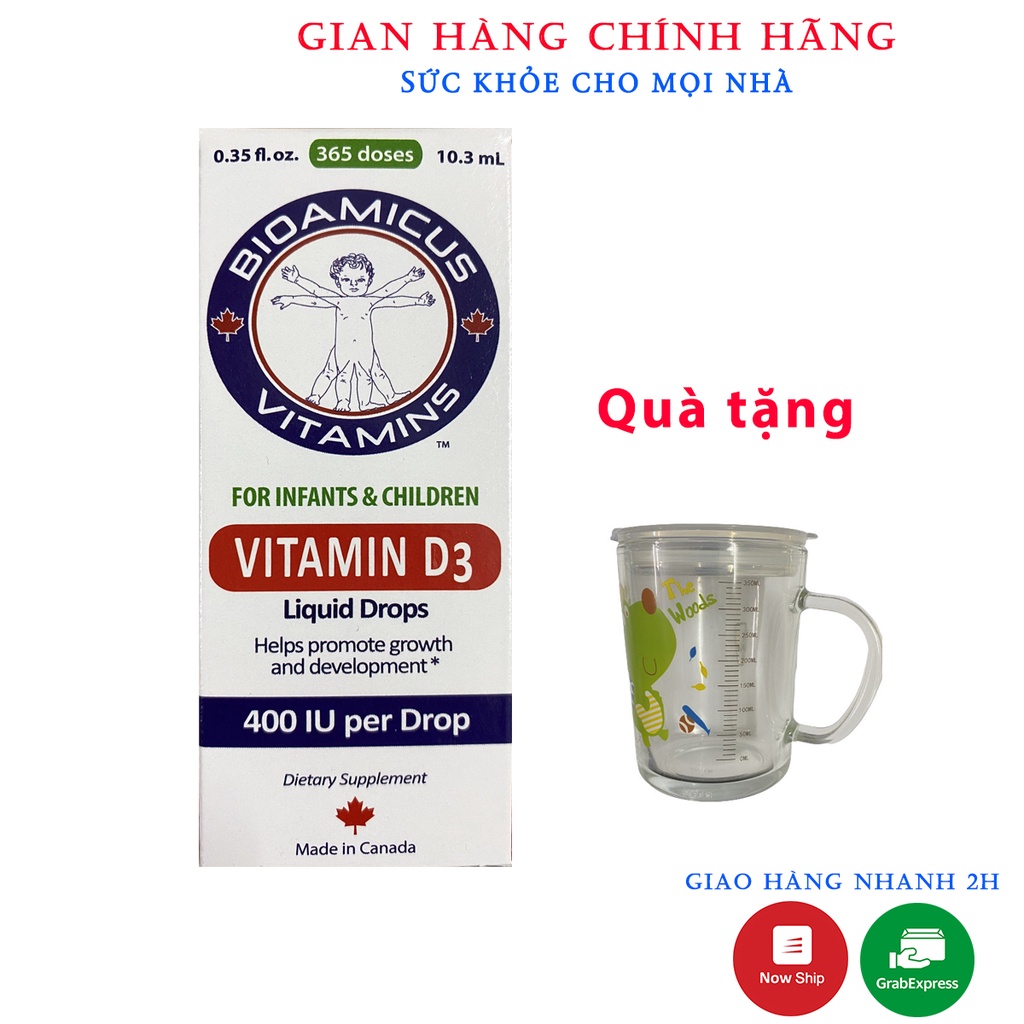 Bioamicus Vitamin D3 - Bổ Sung Vitamin D3 Giúp Phát Triển Xương, Răng Ở Trẻ ( Chai 10.3ml ) - Canada